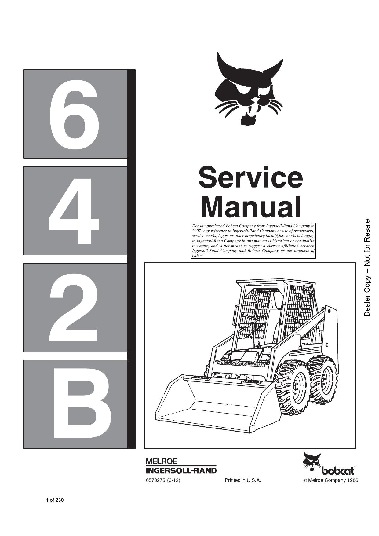 642B Loader Service Manual Bobcat